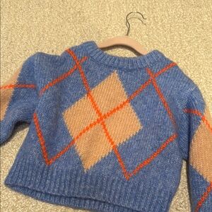 Zara Cozy Blue and Tan Argyle Sweater